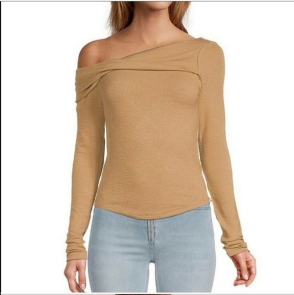 Free People Addie knit twist layering long sleeve top winter wheat tan neutral - Picture 2 of 3